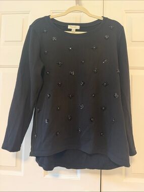 Dress Barn Black Beaded Crew Neck Sweater